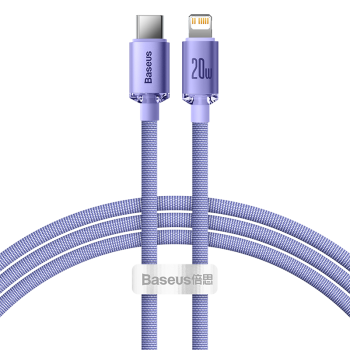 Baseus Crystal Shine USB Type C to Apple iPhone Lightning Data Charging Cable, PD, 20W, 1.2m, Purple | Lādētājvads...