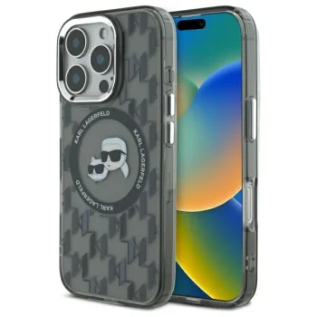 Karl Lagerfeld iPhone 16 Pro vāciņš IML Monogram Karl & Choupette MagSafe, melns
