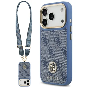 Guess 4G Strass Logo & Big Strap Metal Buttons MagSafe vāciņš iPhone 17 Pro, Zils