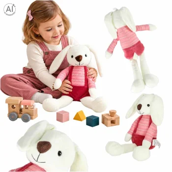 Мягкая игрушка кролик в красных штанишках 36 см