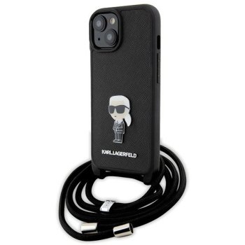 Karl Lagerfeld iPhone 15 Case Saffiano Ikonik Monogram Crossbody, Black