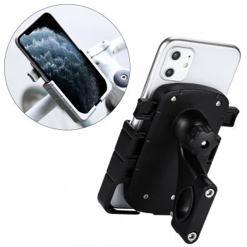 Adjustable Aluminium Phone Bike Mount Holder for Rearview Mirror, Black | Velo Moto Alumīnija Telefona Turētājs