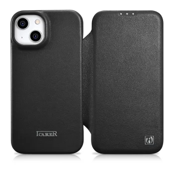 Atverams ādas vāciņš iCarer iPhone 14 Plus ar MagSafe, melns (WMI14220715-BK)