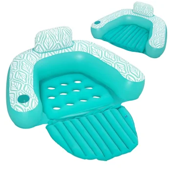 Bestway Comfort Plush Pro piepūšamais peldēšanas krēsls, 145x120 cm, zils/balts
