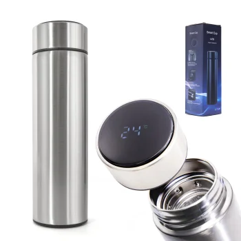 Smart Thermal Mug Bottle Thermos Flask with LCD Display and Temperature Sensor - 500ml, Silver