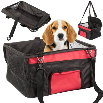 Car seat carrier for dogs and cats, foldable, blue or red