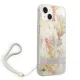 Guess Flower Strap iPhone 14 Plus 6.7 Case with Wristlet, Purple