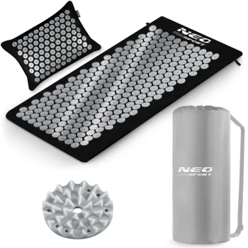Akupresūras paklājiņš ar adatām Neo-Sport NS-903, melns/sudraba