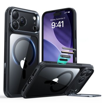 ESR Classic Hybrid Kickstand MagSafe vāciņš iPhone 17 Pro Max - Caurspīdīgi melns | Phone Case Cover Clear Black