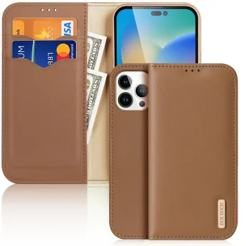 Dux Ducis iPhone 14 Pro Max Flip Case Hivo Leather, Brown