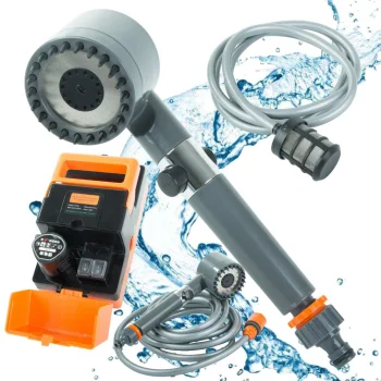 Portable Electric Camping Shower with USB Pump, Orange/Grey
