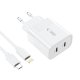 Tech-Protect C20W 2x USB-C PD 20W lādētājs ar USB-C / USB-C kabeli - balts