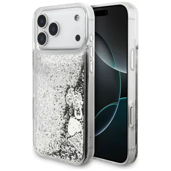 Guess Liq vāciņš. Glitter Charms iPhone 17 Pro – sudrabs | Phone Case Cover