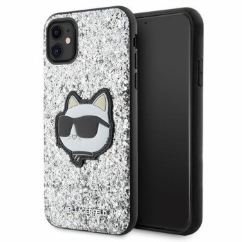 Karl Lagerfeld iPhone 11 / XR vāciņš Glitter Choupette Patch, sudraba