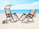 MultiGarden Garden and Beach Sun Lounger with Adjustable Backrest and Canopy, Beige