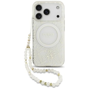 Guess IML Flowers Electro Pearl Strap MagSafe maciņš iPhone 17 Pro - balts | Phone Case Cover