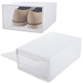 Shoe Organizer Box Stackable Clear Plastic Containers with Lids, Foldable Modular Storage