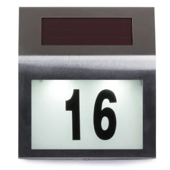 Illuminated House Number with Solar Panel and LED, Silver
