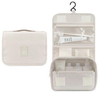 Women's Roll-up Travel Toiletry Bag, Cream
