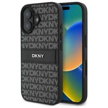 Чехол DKNY для iPhone 16 Texture Pattern Tonal Stripe, черный