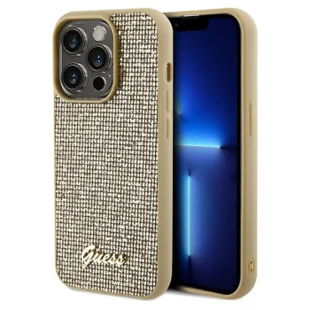 Guess iPhone 14 Pro Max Case Disco Metal Script, Gold