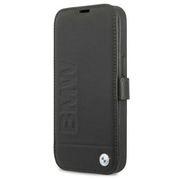 BMW Signature ādas vāciņš-grāmatiņa iPhone 13 mini, melns