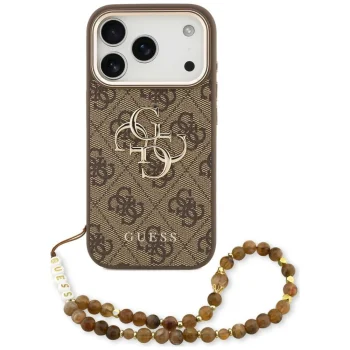 Guess 4G Strap 4G Classic Logo Metal Trims ümbris iPhone 18 Pro / 17 Pro jaoks, pruun