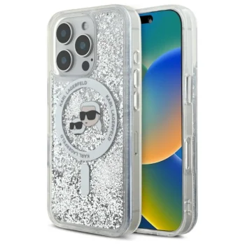 Чехол Karl Lagerfeld для iPhone 16 Pro Liquid Glitter Karl & Choupette Head MagSafe, прозрачный