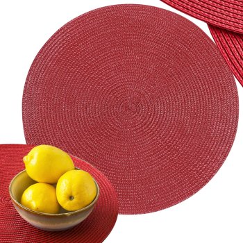 Round Plate Placemat Kitchen Plaid Table Mat Burgundy