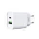 XO CE02A Wall Charger 20W USB + USB Type C + Charging Data Cable ( Type C to Apple Lightning ) 3A, White | Провод...