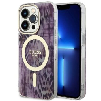 Guess iPhone 14 Pro vāciņš Leopard MagSafe, rozā