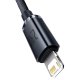 Baseus Crystal Shine USB to Apple iPhone Lightning Data Charging Cable 2.4A, 1.2m, Black | Lādētājvads Datu...