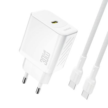 Dudao A27PCEU PD 30W GaN USB-C sienas lādētājs ar USB‑C kabeli – balts