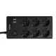 Huslog plakanais pagarinātājs ar 6 ligzdām un 4 USB portiem, melns