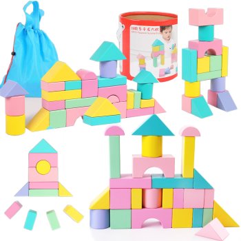 Пастельные деревянные кирпичики в ведре Jhtoy-415