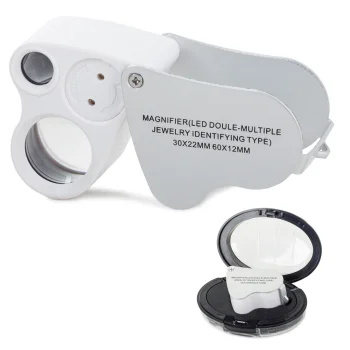 Salokāma juvelieru lupa ar 2 LED apgaismojumu 30x 60x, sudraba
