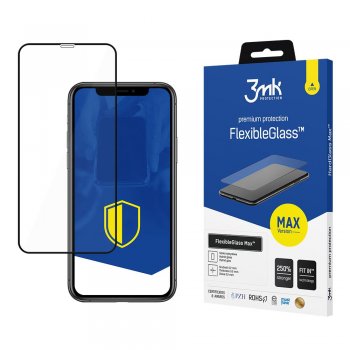 Apple iPhone 11 Black Aizsargstikls uz Visu Ekrānu | 3MK Flexible Glass Max Hybrid Fullscreen Protector