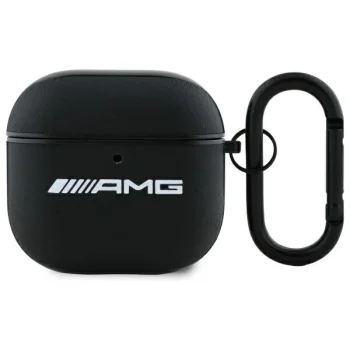 Чехол Mercedes-AMG Leather White Logo для AirPods 4 черный/белый
