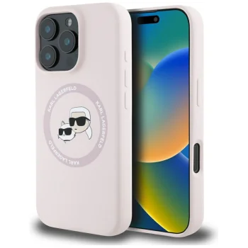 Karl Lagerfeld силиконовый чехол Double Heads and Circle MagSafe для iPhone 16 Pro Max,...
