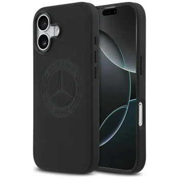 Чехол Mercedes для iPhone 17 Leather Vintage Logo MagSafe, черный