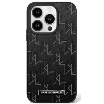 Karl Lagerfeld iPhone 16 Pro Max vāciņš Leather Monogram Metal Logo MagSafe, melns