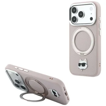 Karl Lagerfeld MagSafe ümbris iPhone 18 Pro / 17 Pro jaoks, 360° rõngastugi, roosa