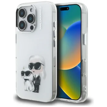Чехол Karl Lagerfeld IML Aquarelle Karl & Choupette & Logo для iPhone 16 Pro Max, белый