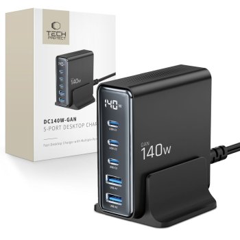 Tech-Protect DC140W-GAN 5-PORT PD140W/QC3.0 uzlādes stacija – melna