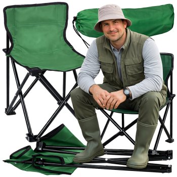 Saliekams makšķerēšanas krēsls tūrismam ar somu, zaļš