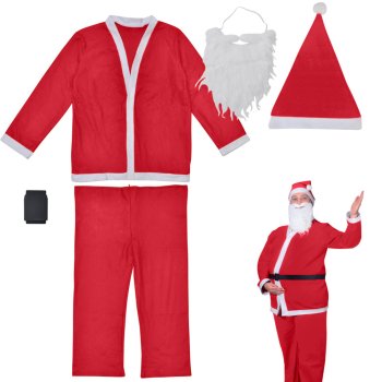 Adult Santa Claus Costume Complete 5-Piece Suit, Red