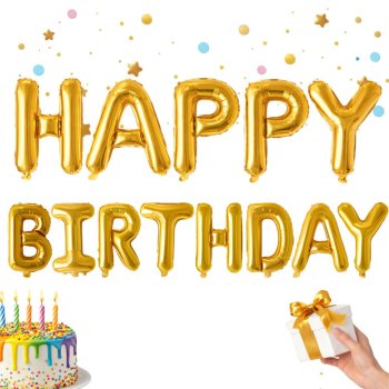 Гирлянда из фольгированных шаров Happy Birthday для праздника, золотая