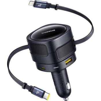 Baseus Enjoyment Max 90W auto lādētājs 2x USB-C + USB-C un Lightning kabelis - Melns | Phone Car Charger
