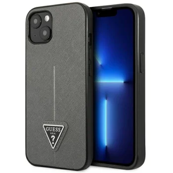 Guess Saffiano Triangle Logo vāciņš iPhone 13 mini, sudraba