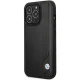BMW Leather Blue Dots vāciņš iPhone 14 Pro, melns